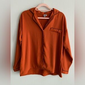 ASOS DESIGN pyjama style shirt with piping Cinnamon